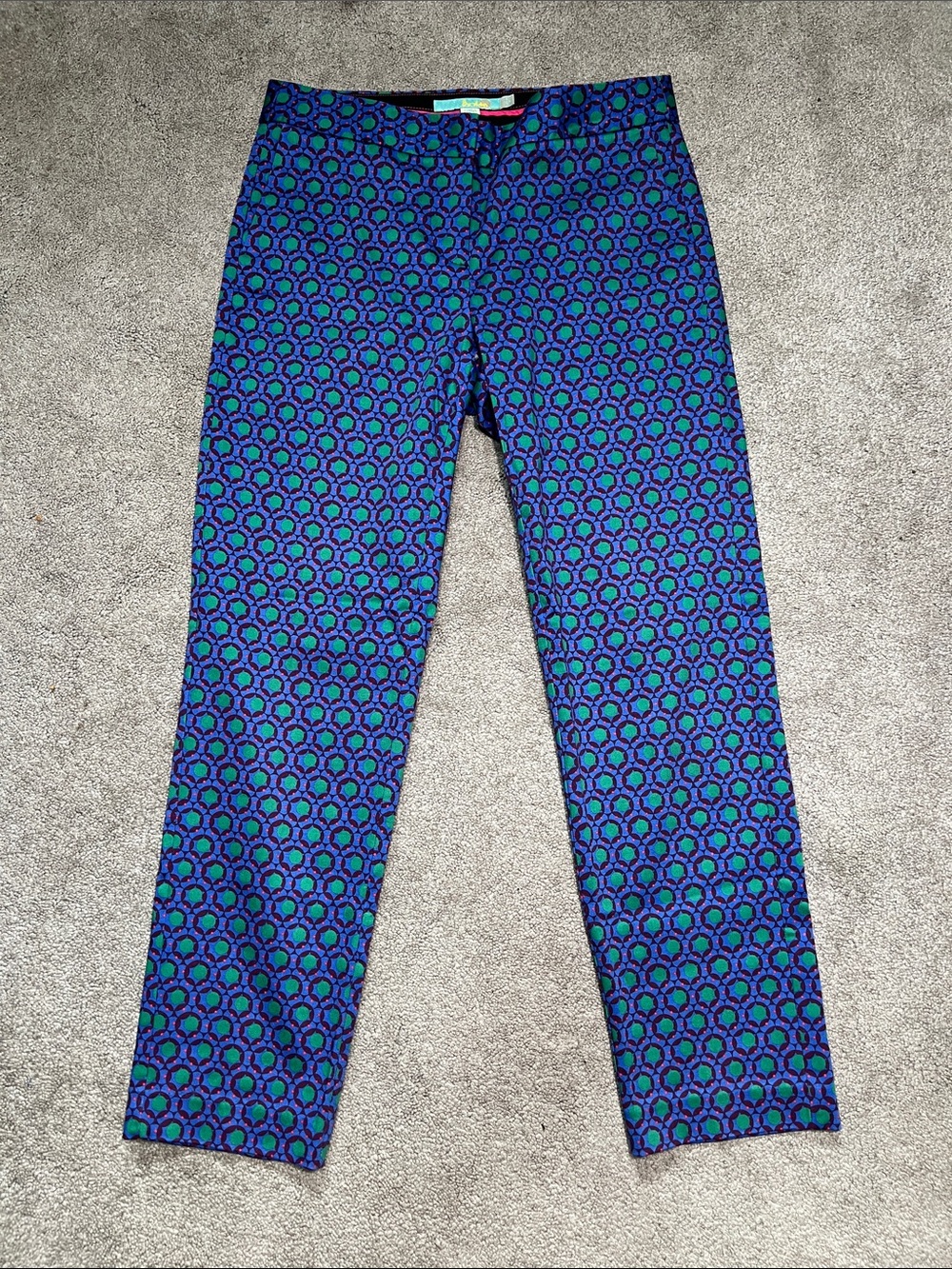 Boden Geometric Pattern Blue & Green Flat Front Pants size 6